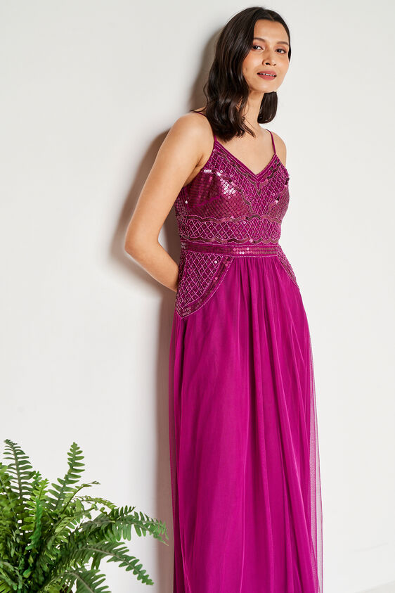 Wine Floral Straight Gown, Wine, image 4