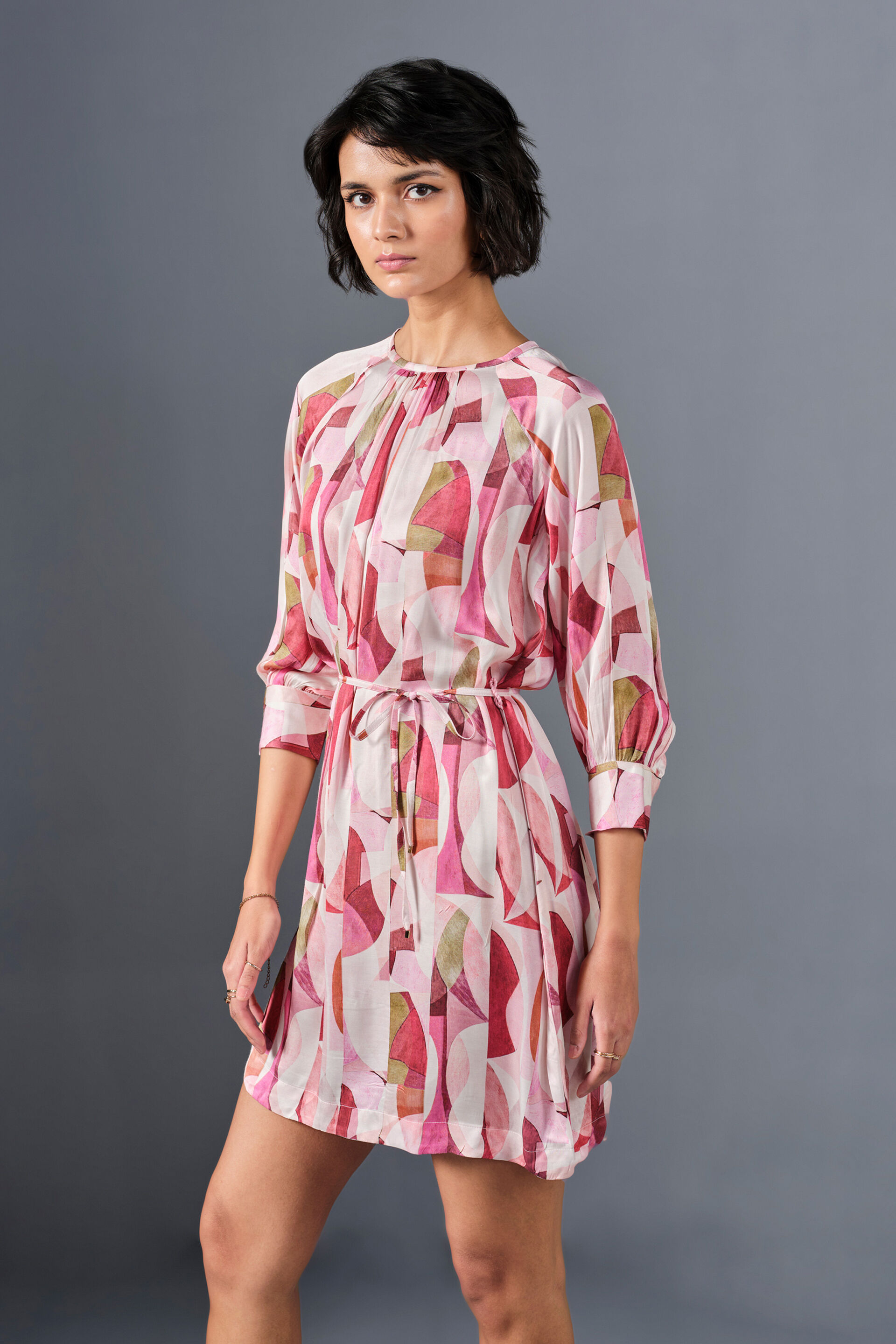 Boho Blossom Viscose Dress, Pink, image 3