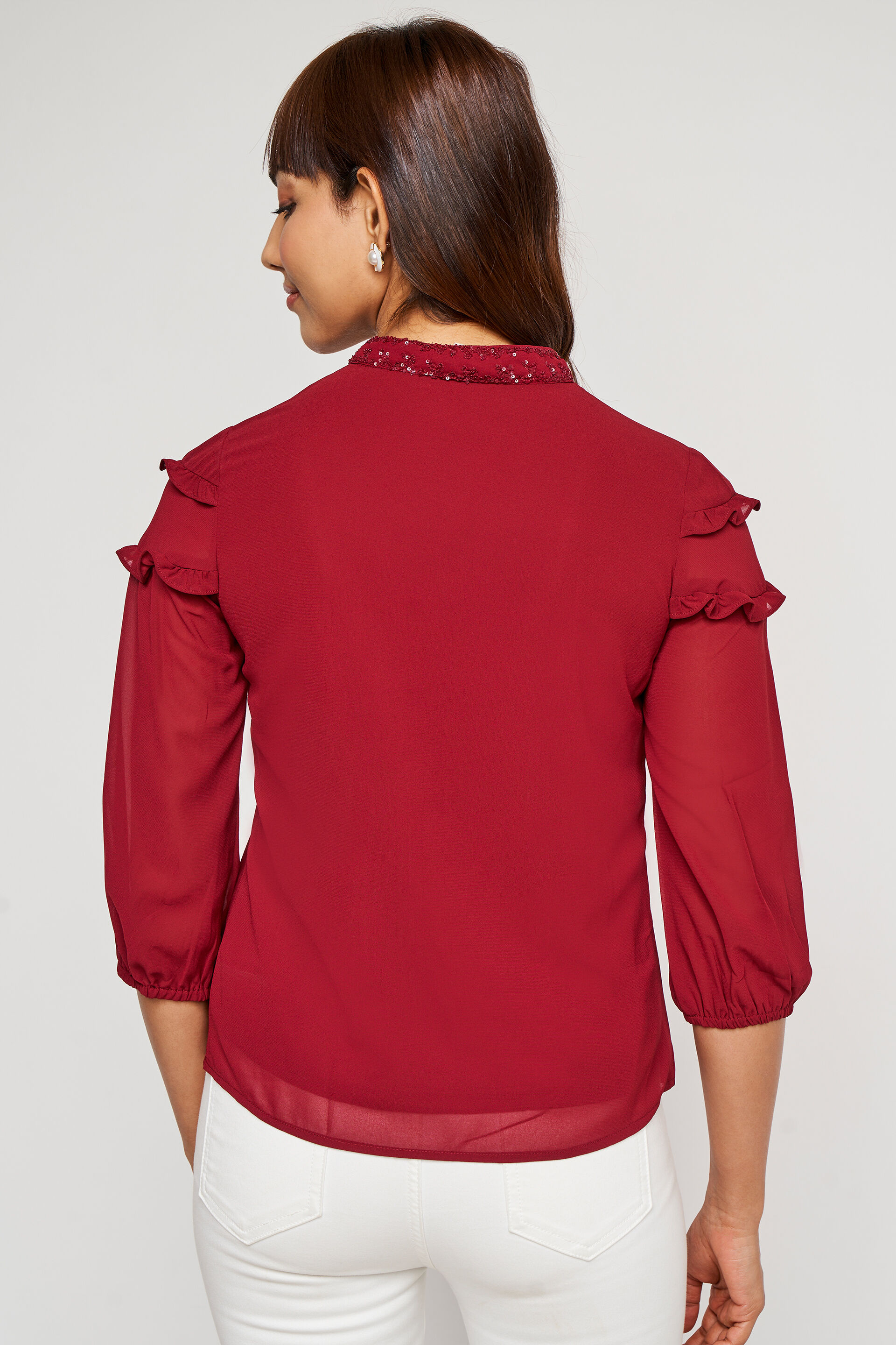 Maroon Solid Flared Top, Maroon, image 5