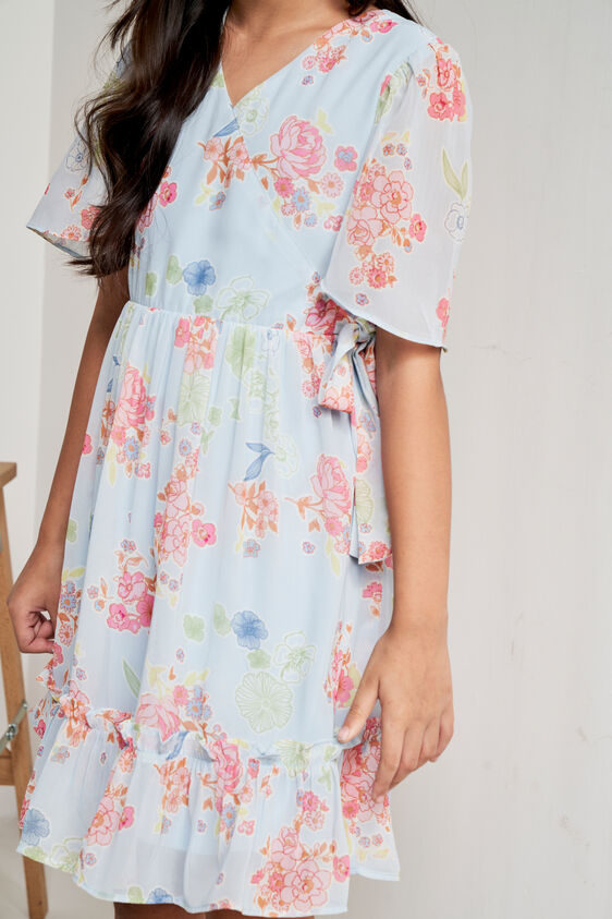 Blue Floral Flared Dress, Blue, image 6
