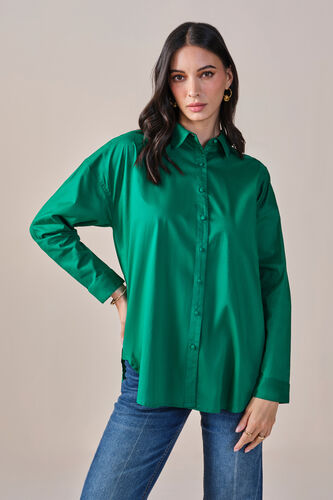 Sensational Solid Cotton Shirt, Green, image 1