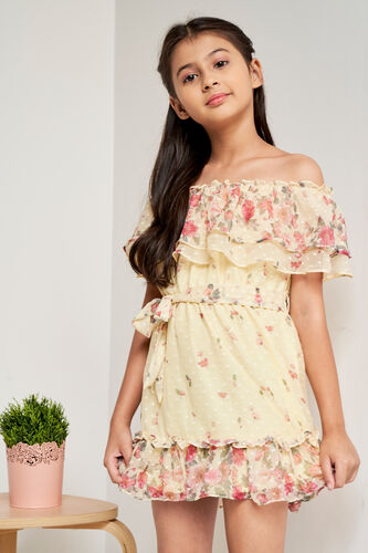 Yellow Floral Straight Dress, Yellow, image 3