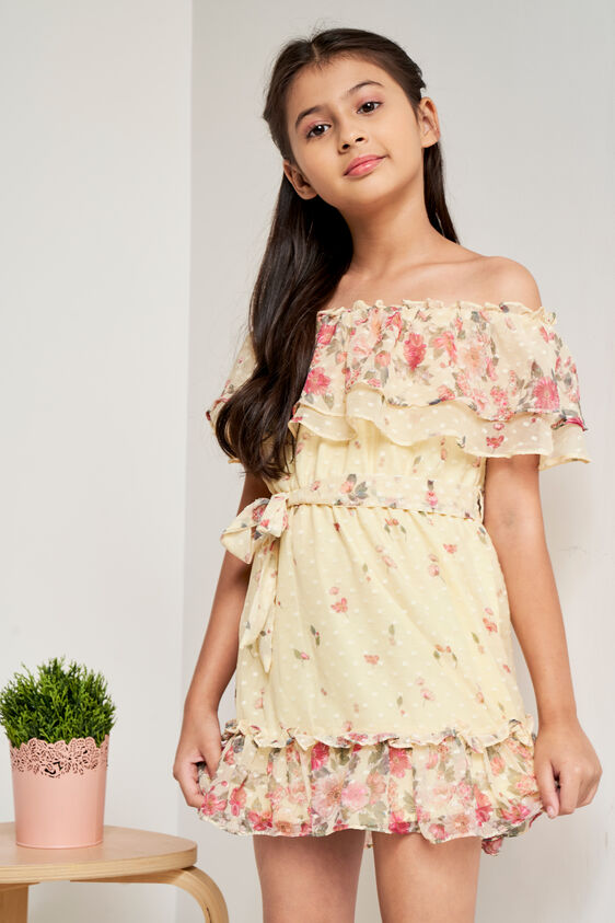 Yellow Floral Straight Dress, Yellow, image 3