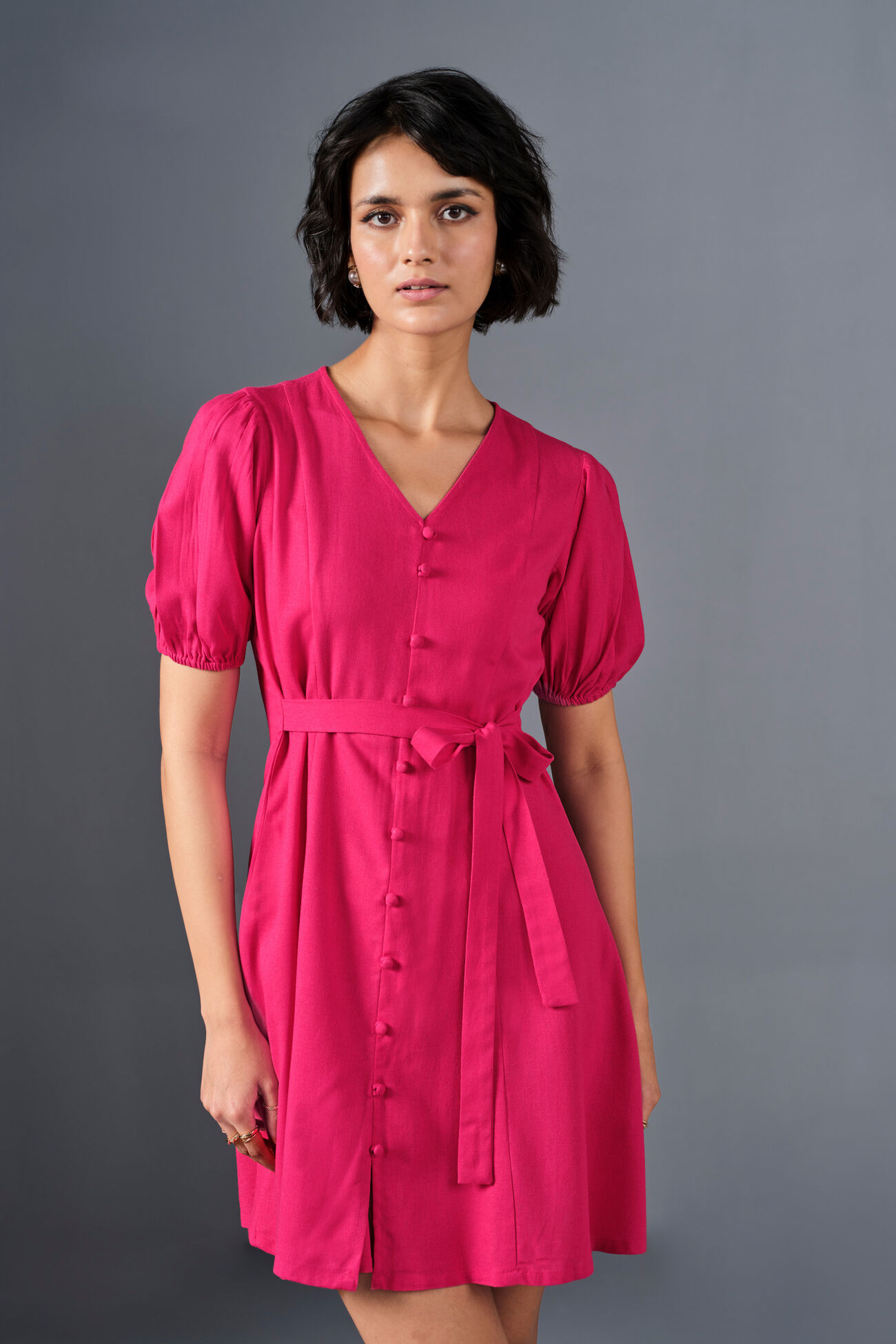 Dahlia Viscose Blend Dress, Dark Pink, image 4