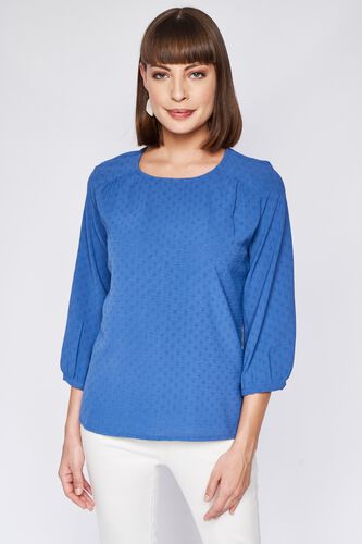 Blue Self Design Curved Top, Blue, image 1