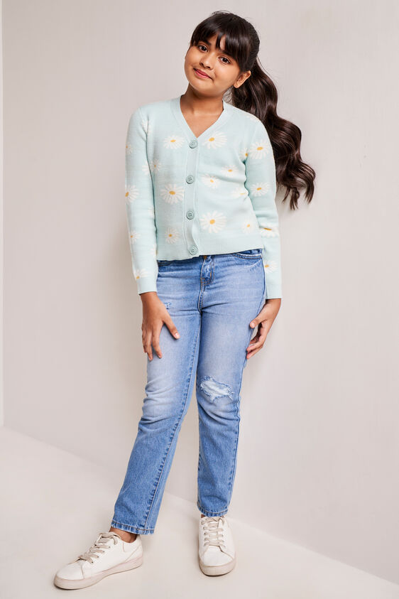 Mint Floral Straight Cardigan, Mint, image 1