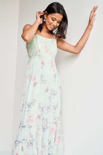 Mint Floral Flared Gown, Mint, image 4
