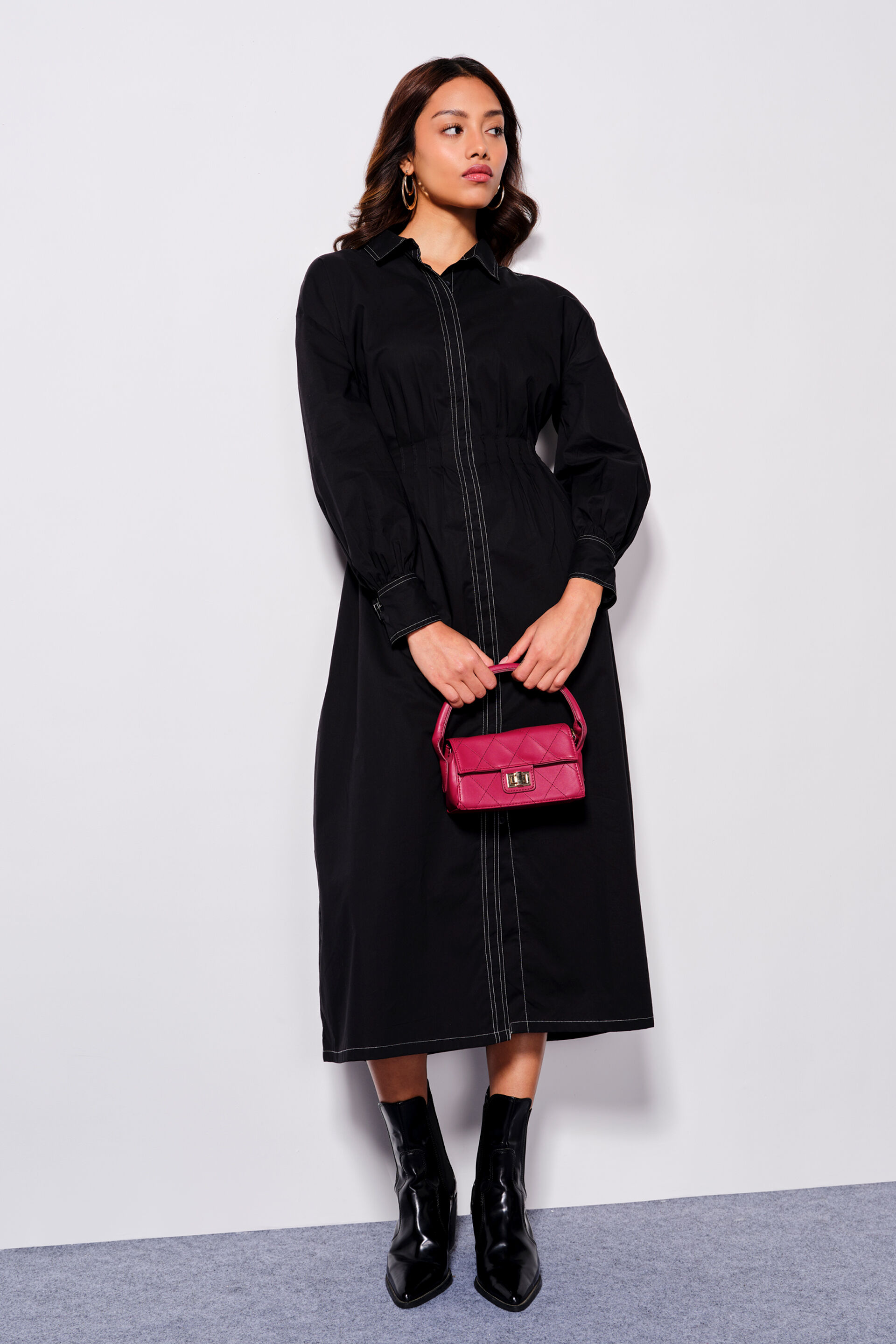 Noir Chic Cotton Dress, Black, image 1