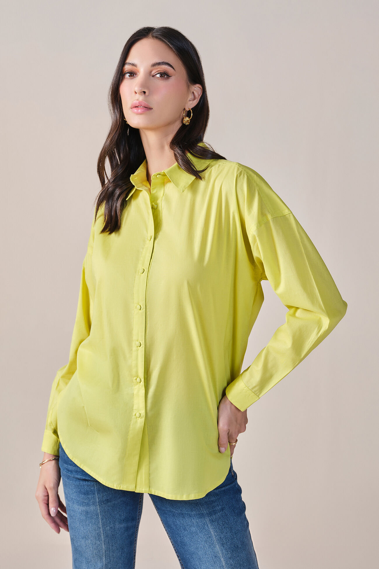Sensational Solid Cotton Shirt, Lime Green, image 3