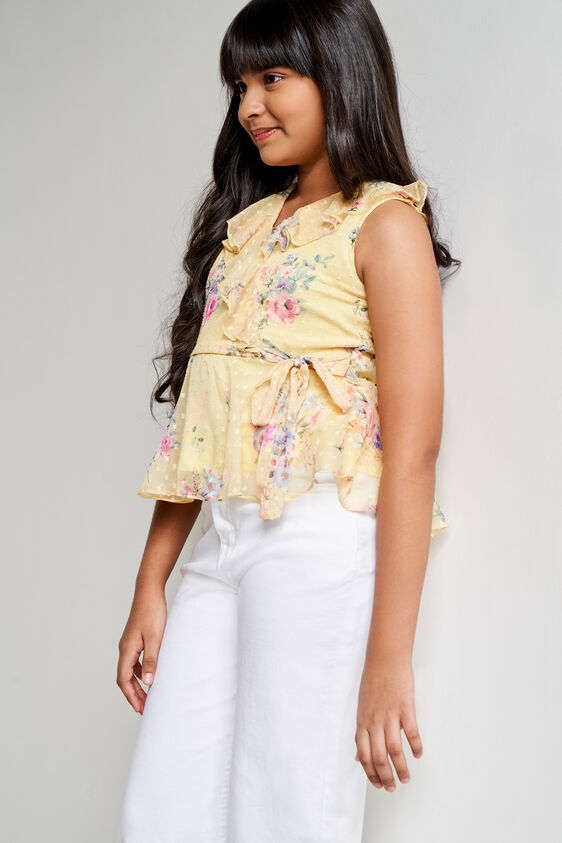Yellow Floral Peplum Top, Lime Green, image 4