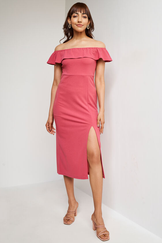 Solid Flared Dress, Rose Pink, image 1