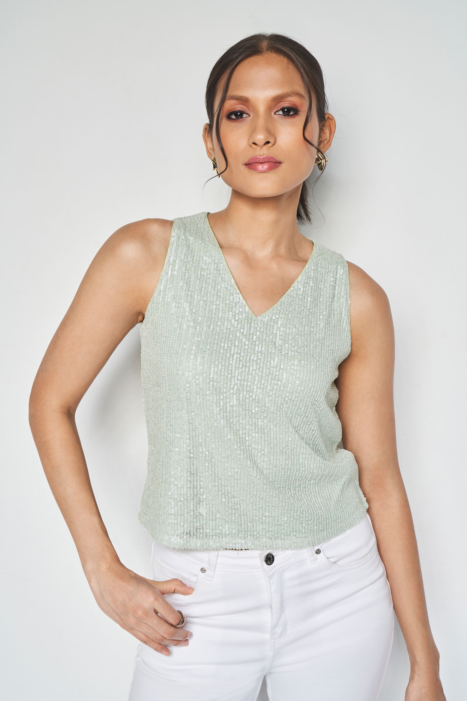 Mint Solid Straight Top, Mint, image 1