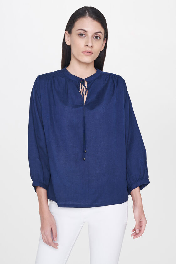 1 - Navy Tie-Ups Round Neck Straight Top, image 1