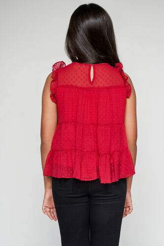 Red Solid Flounce Top, Red, image 5