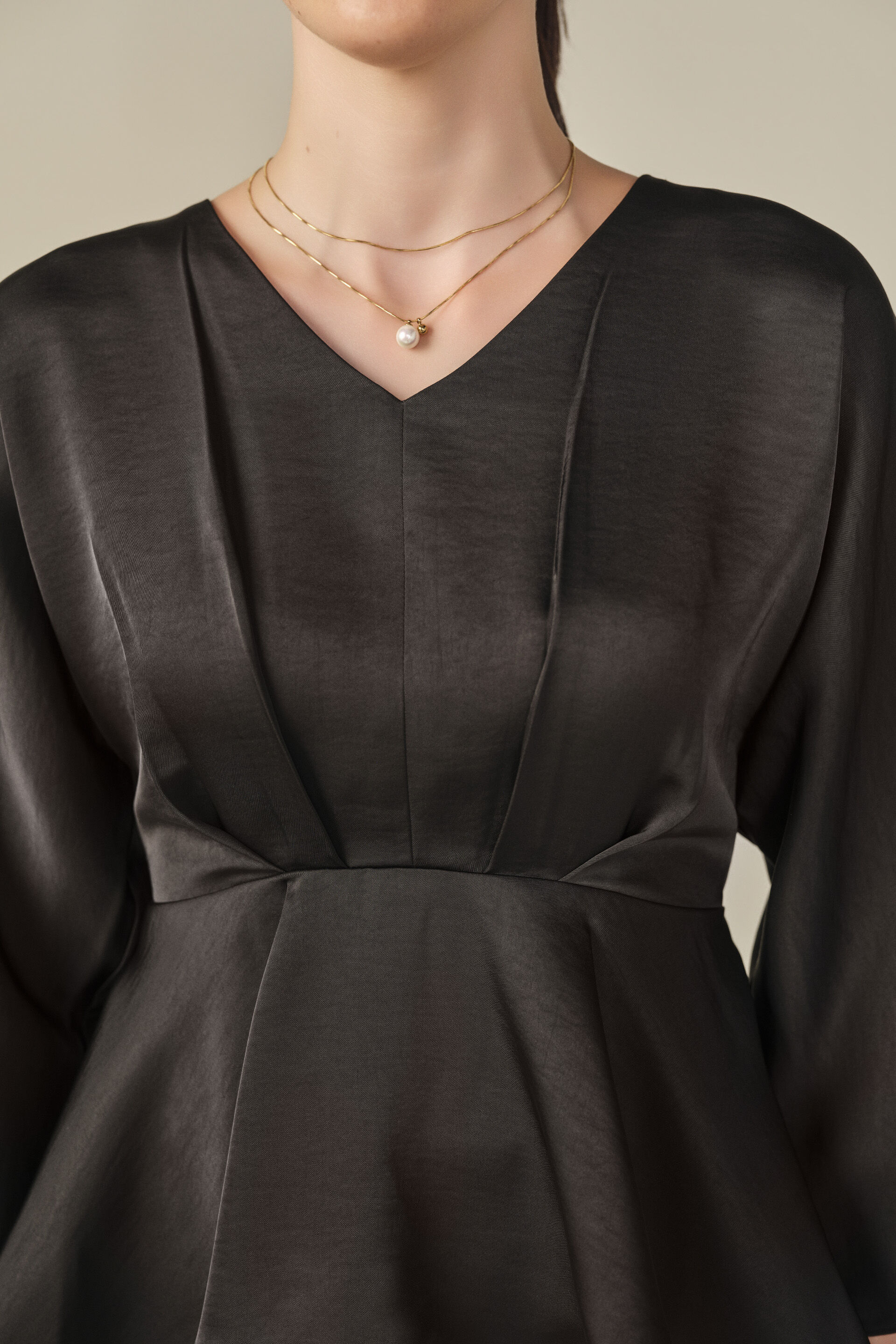 Fit & Flare Satin Top in Black, Black, image 2