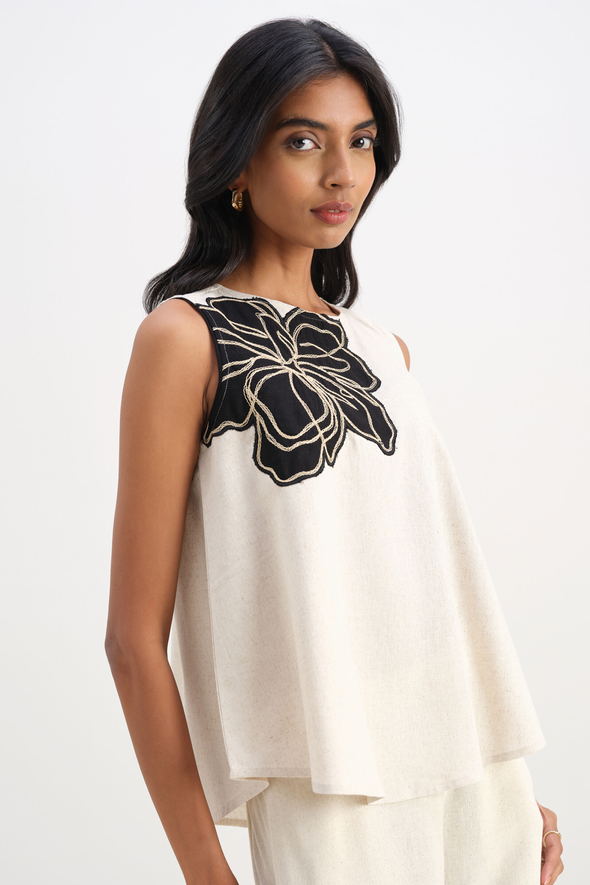 Night Garden Embroidered Natural Linen Top, Natural, image 3