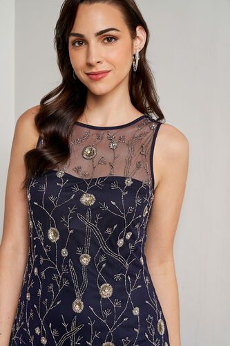 Navy Blue Floral Straight Gown, Navy Blue, image 3