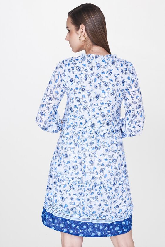 2 - Blue Floral Pleated Band Collar Fit and Flare Dress, image 2