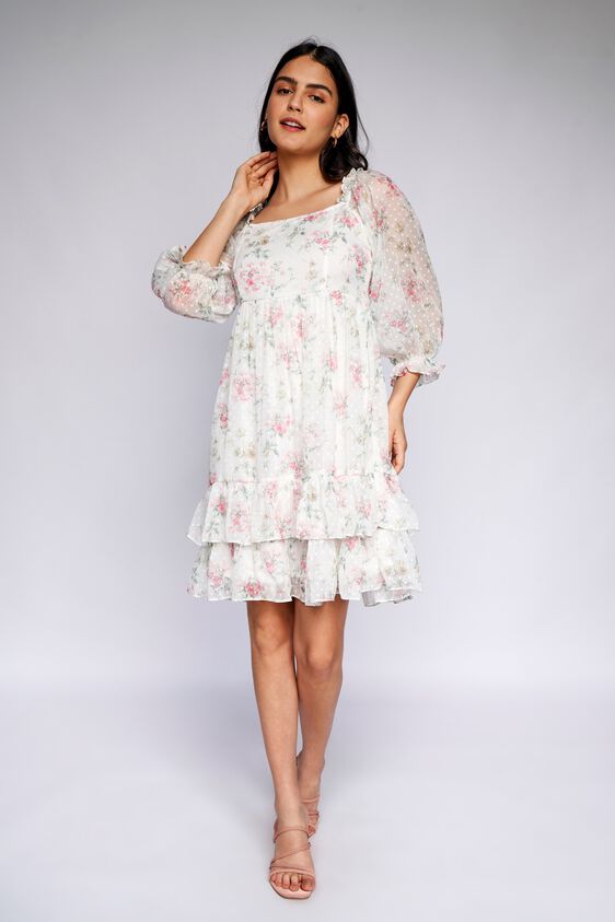 2 - White Floral Fit & Flare Dress, image 2