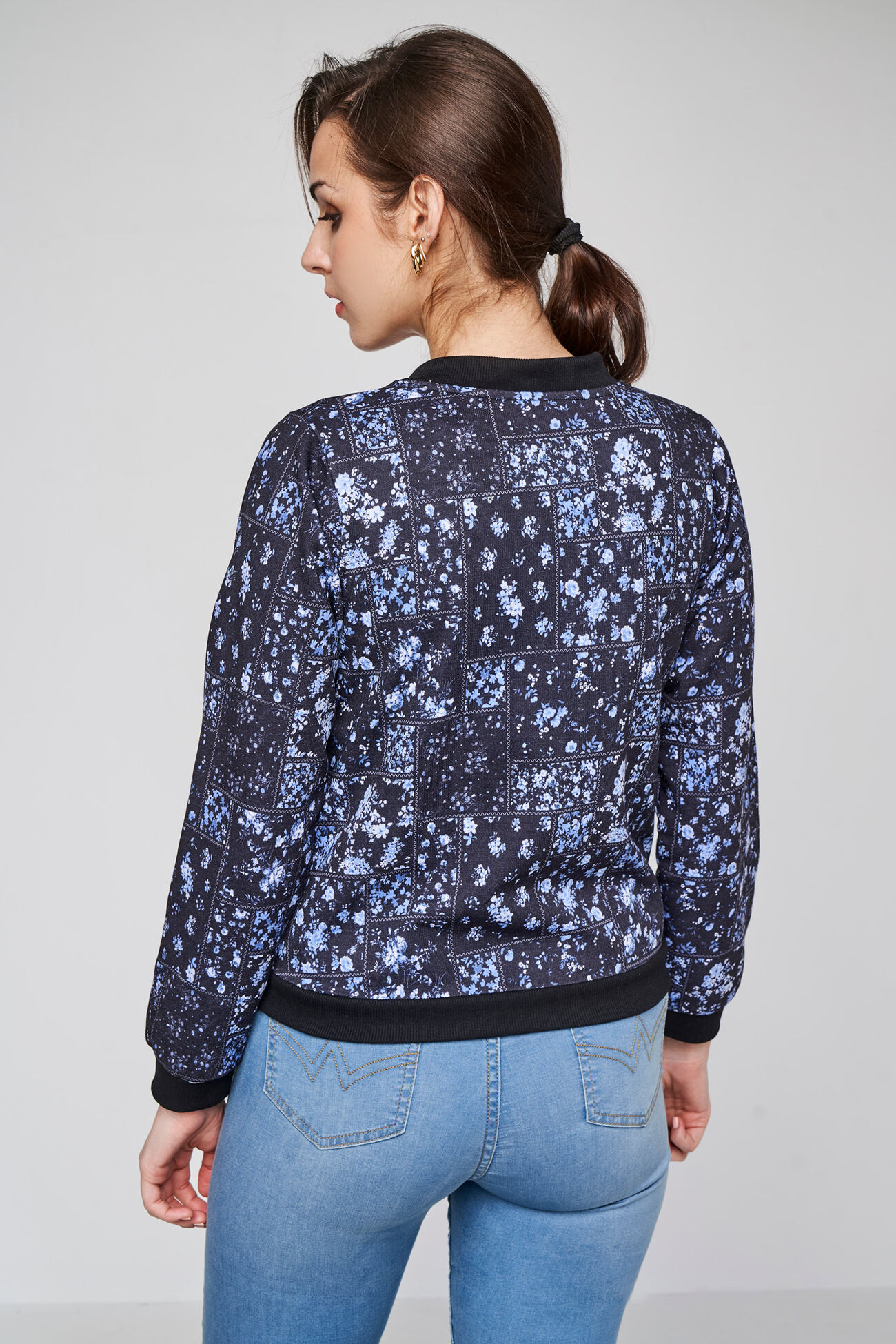 Blue and Black Floral Straight Top, Blue, image 3