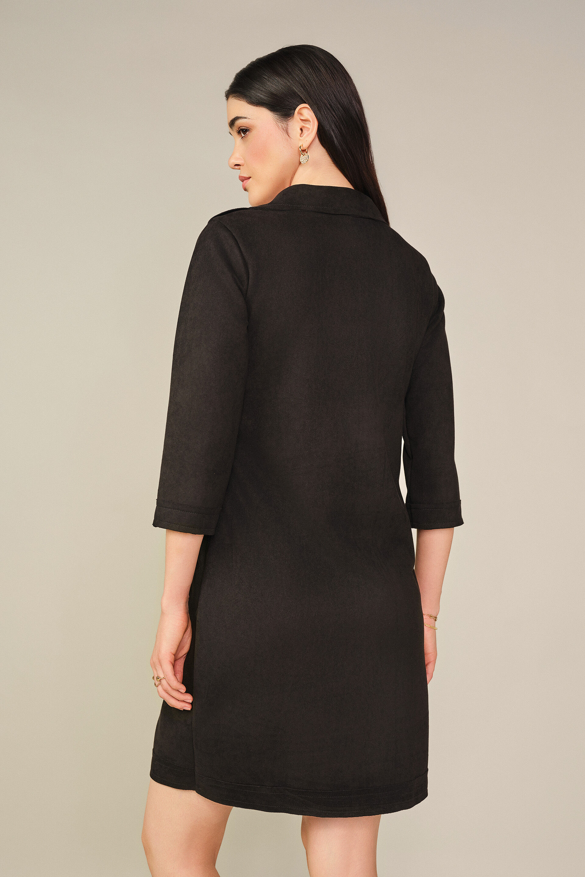 Solid Suede Mini Dress in Black, Black, image 6