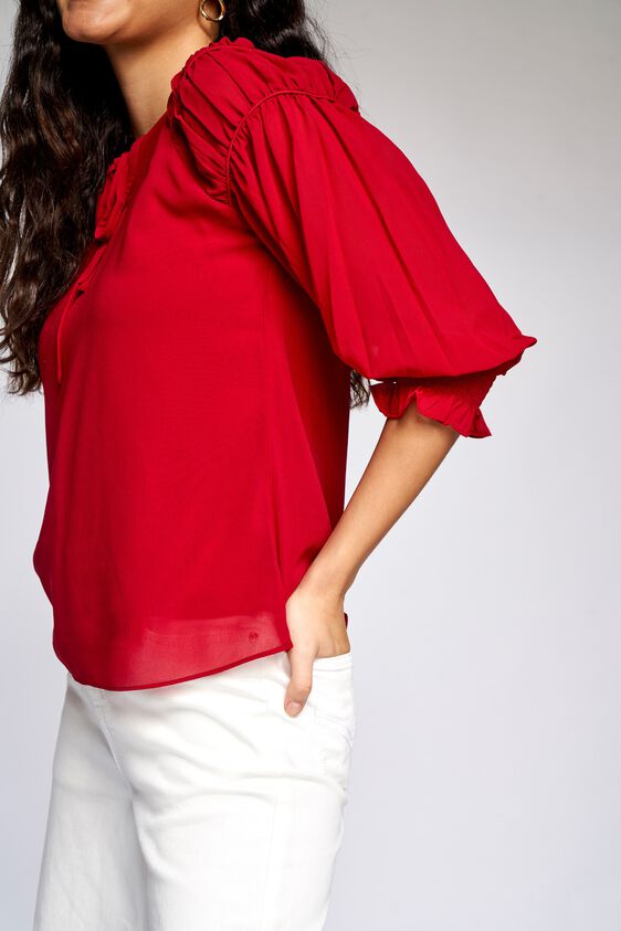 6 - Red Solid Blouson Top, image 6