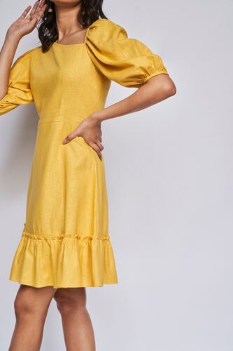Yellow Solid Flounce Dress, , image 4