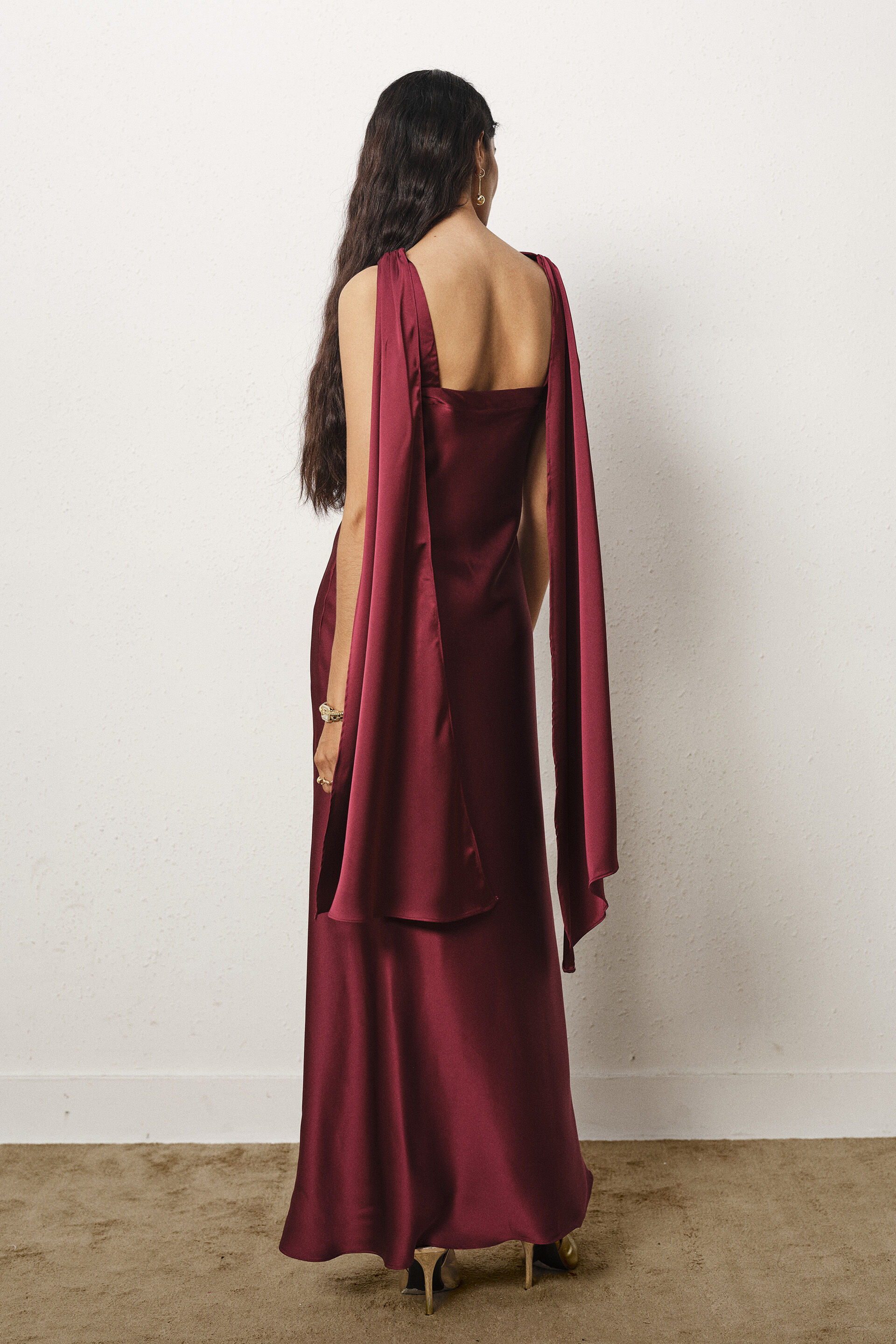 Cowl Maxi Satin Gown in wine, Wine, image 5