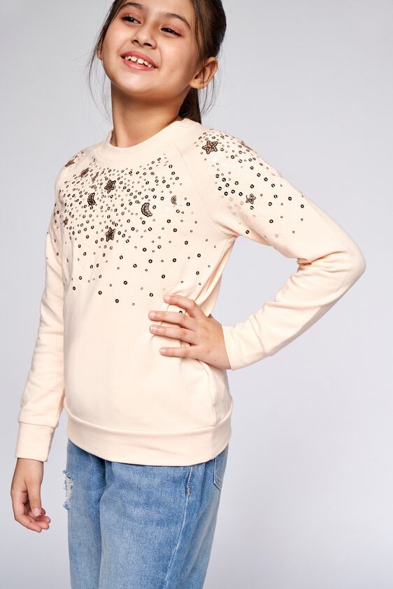 4 - Peach Solid Embellished Sweatshirt, image 4
