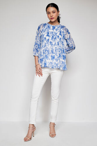 Serene Floral Straight Top, Blue, image 2
