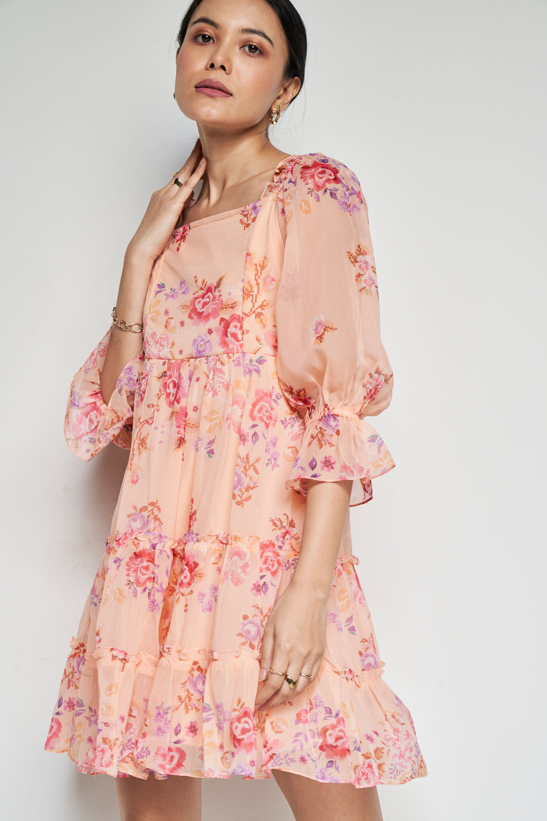 Sunup Floral Dress, Peach, image 3
