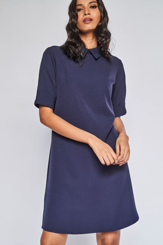 Navy Solid Straight Dress, , image 4