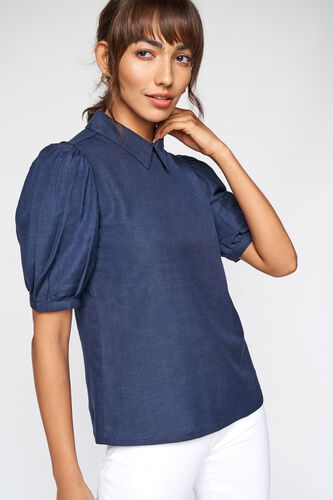 3 - Blue Solid Shirt Style Top, image 3