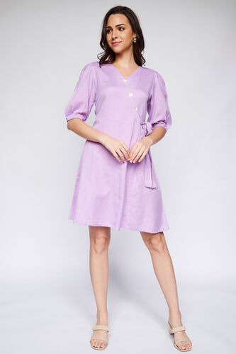 Lilac Flared Tie-Ups Dress, Lilac, image 3