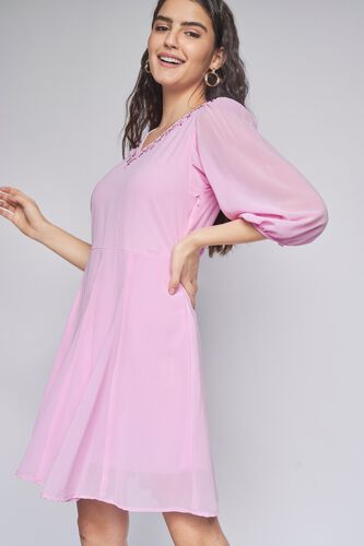 2 - Pink Solid Fit & Flare Dress, image 2