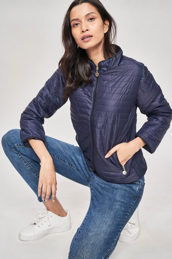 1 - Navy High Neck Puffer Jacket, image 1