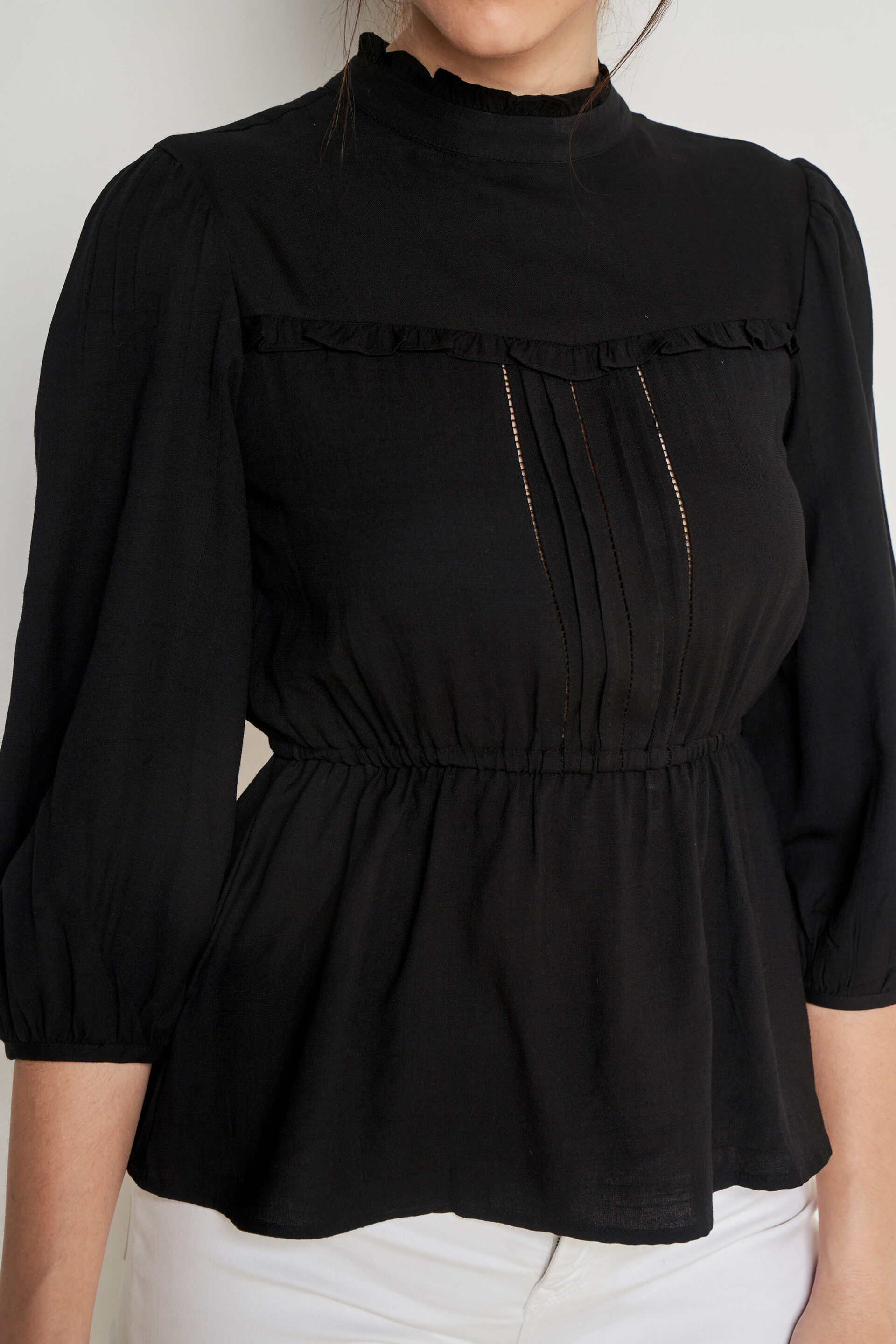Black Solid Flounce Top&nbsp;, Black, image 6