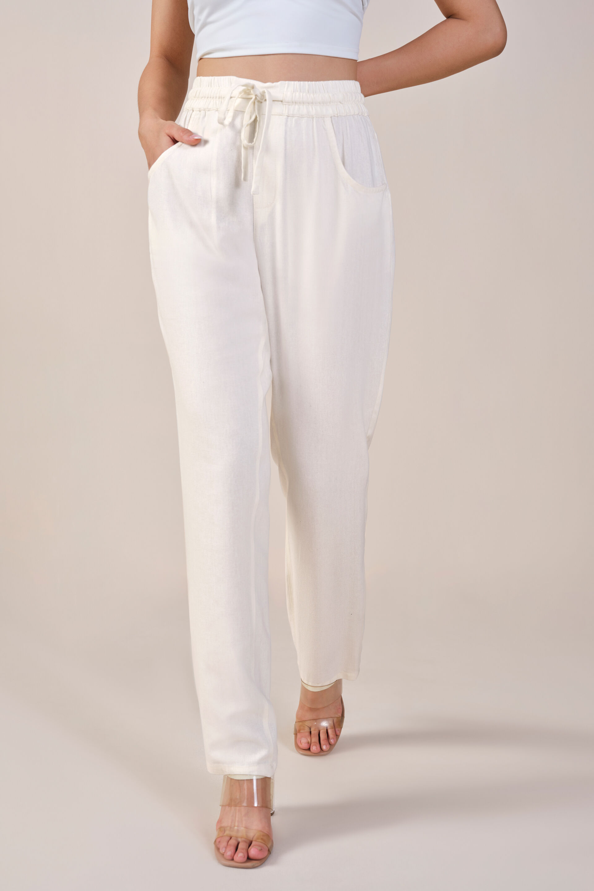 Summertime Viscose Blend Pants, White, image 1