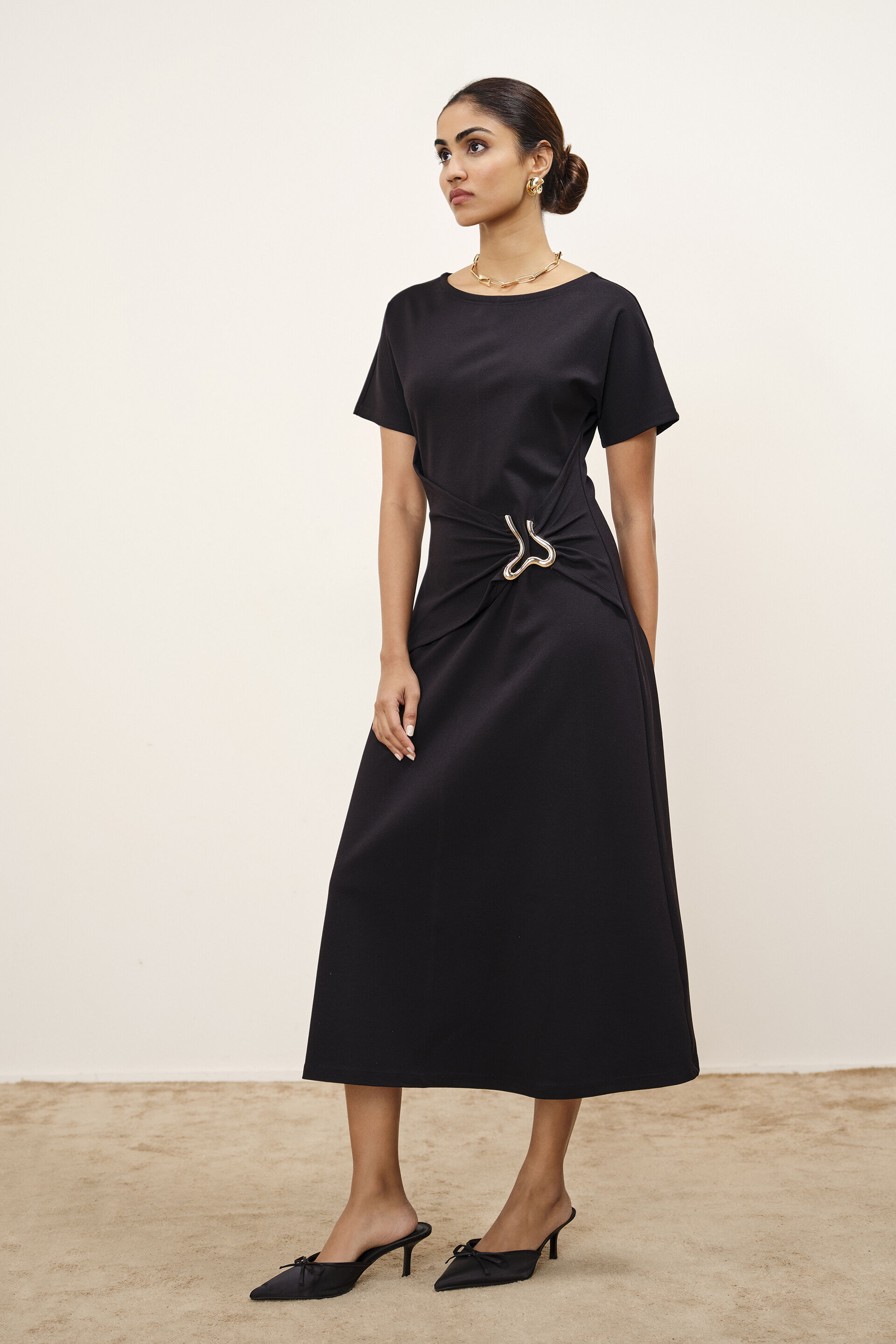 Velra Black Draped Dress, Black, image 2