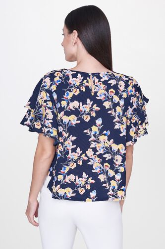 2 - Black Floral T-shirt Flutter Sleeves Top, image 2