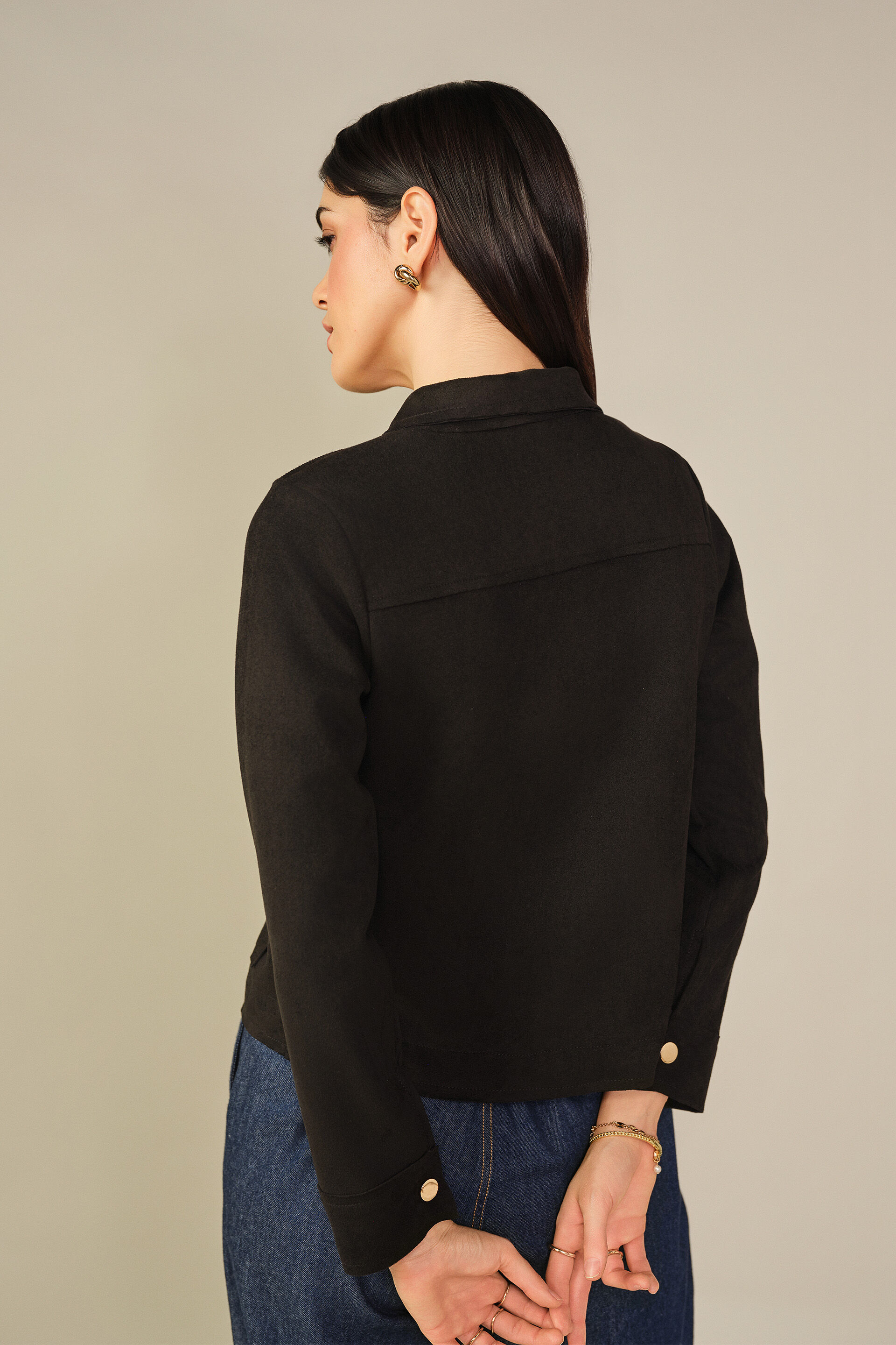 Solid Suede Jacket in Cream, Black, image 6