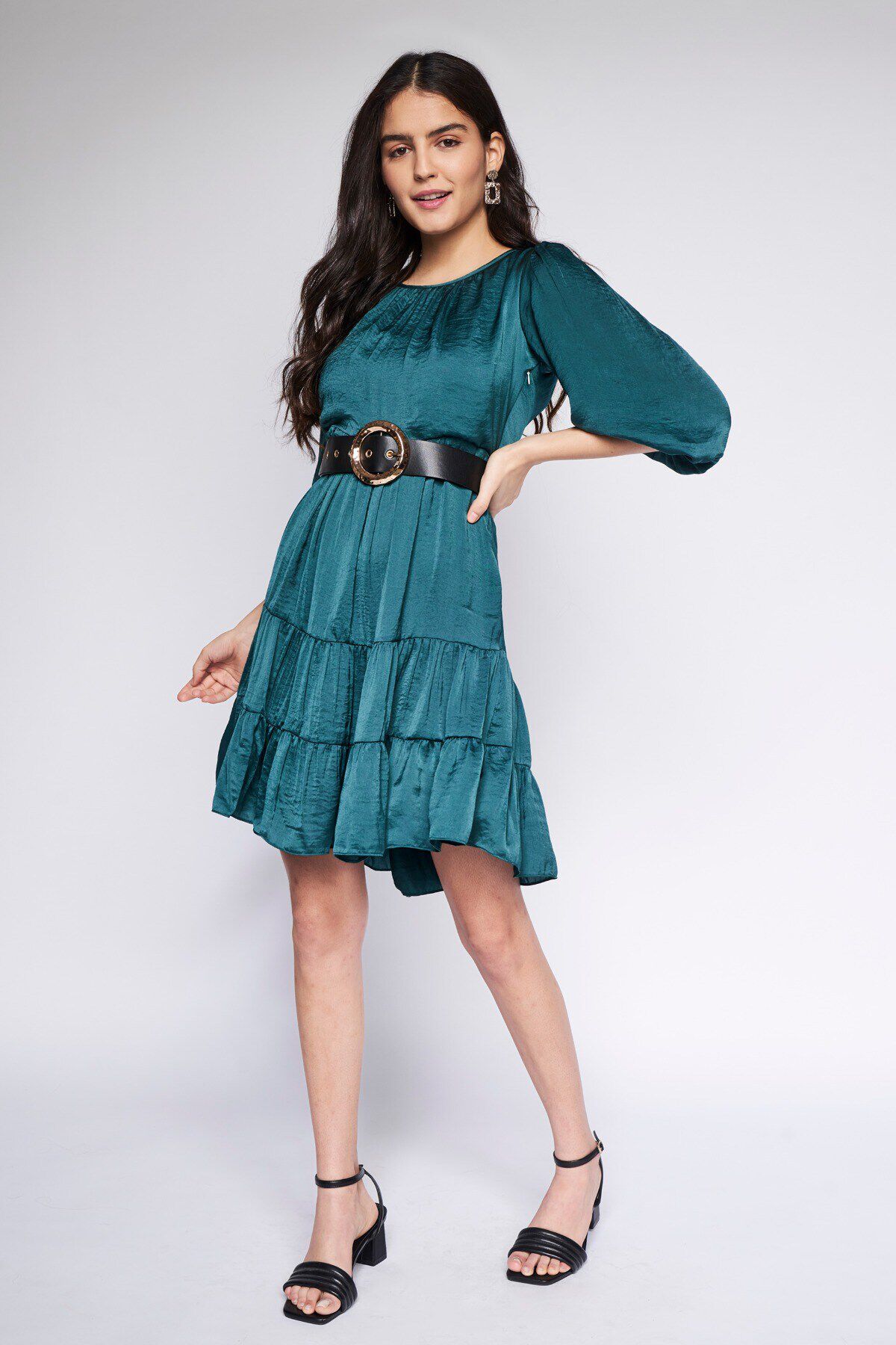 4 - Green Solid Flounce Dress, image 4
