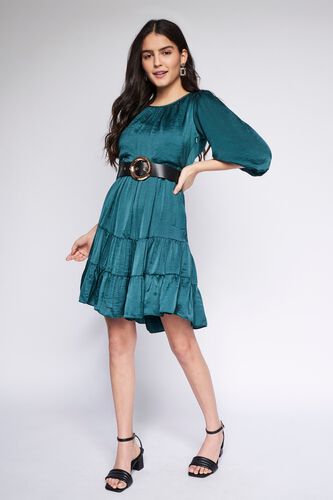 4 - Green Solid Flounce Dress, image 4