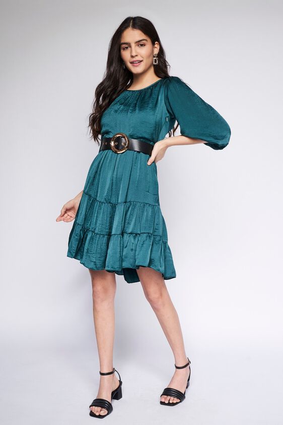 4 - Green Solid Flounce Dress, image 4