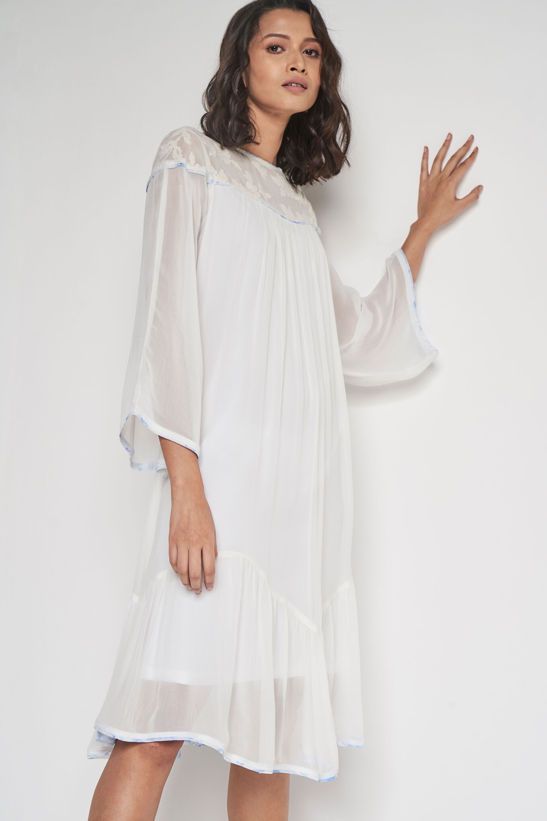White Solid High-Low Dress, White, image 4