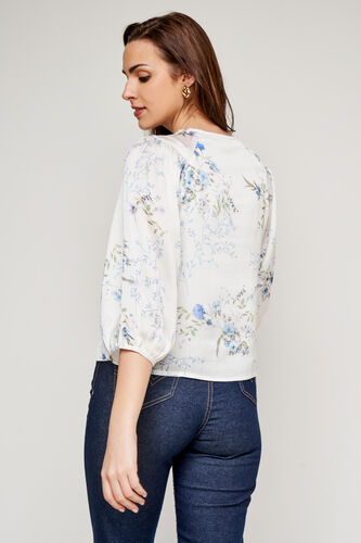 White Floral Pleated Top, White, image 5