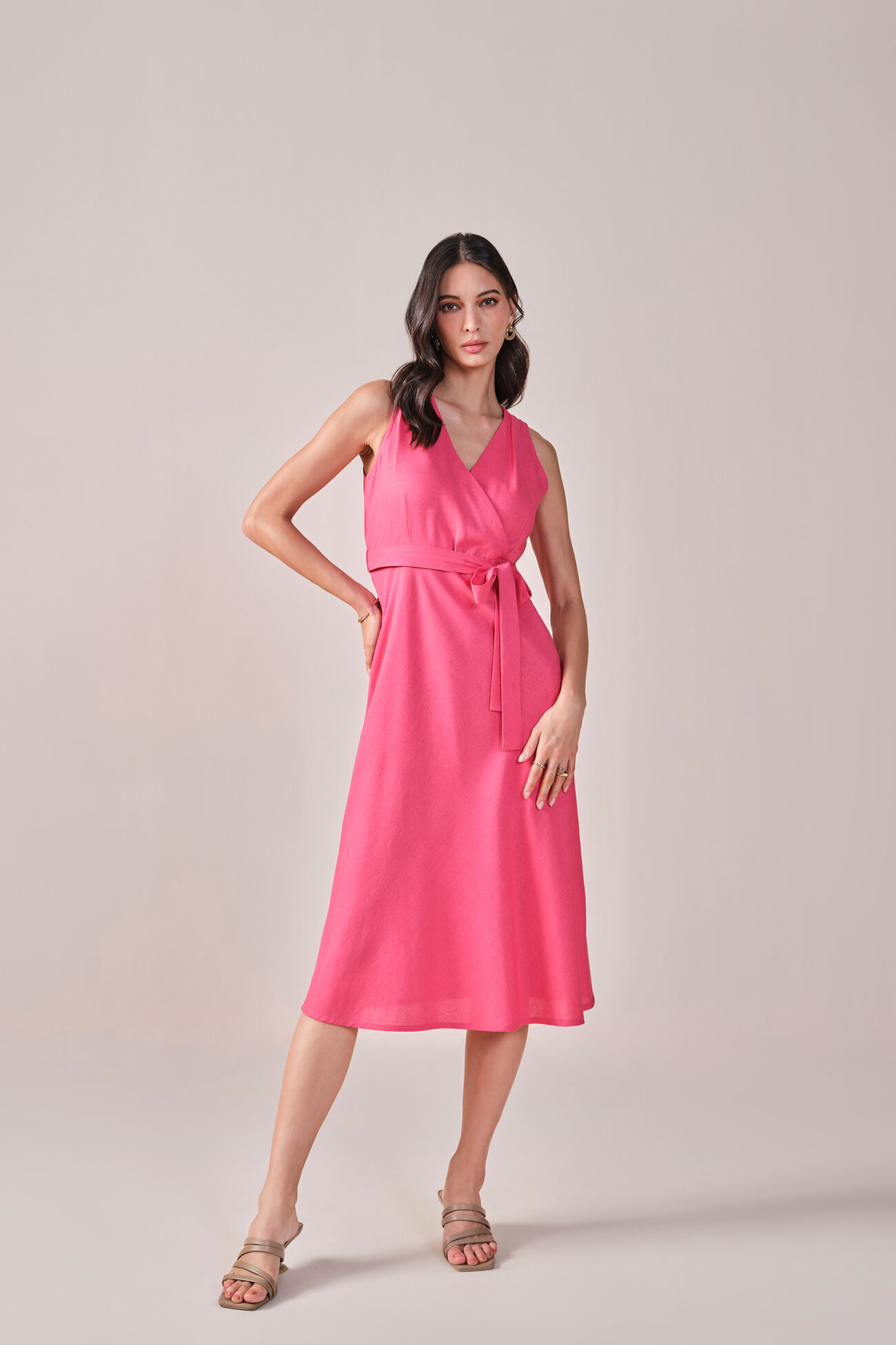 Bougainvillea Viscose Linen Blend Dress, Pink, image 1