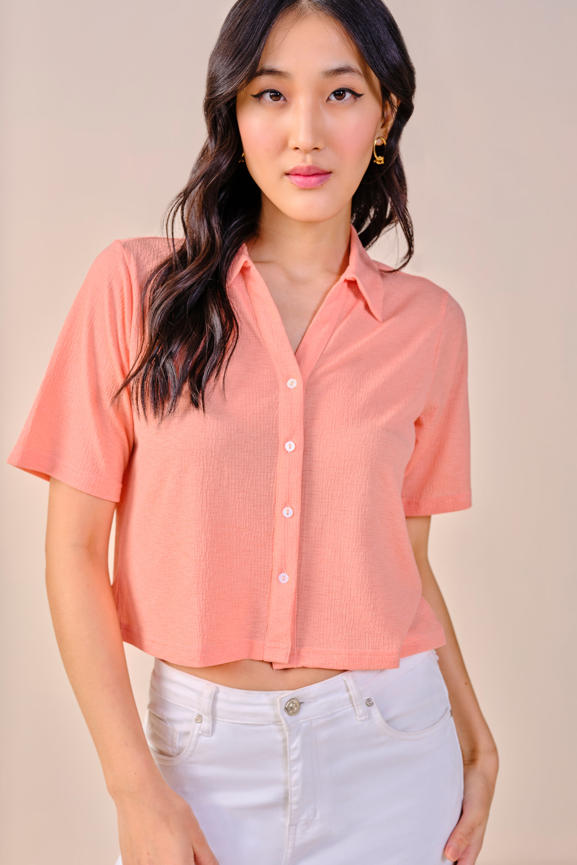 Sasha Solid Shirt, Peach, image 3
