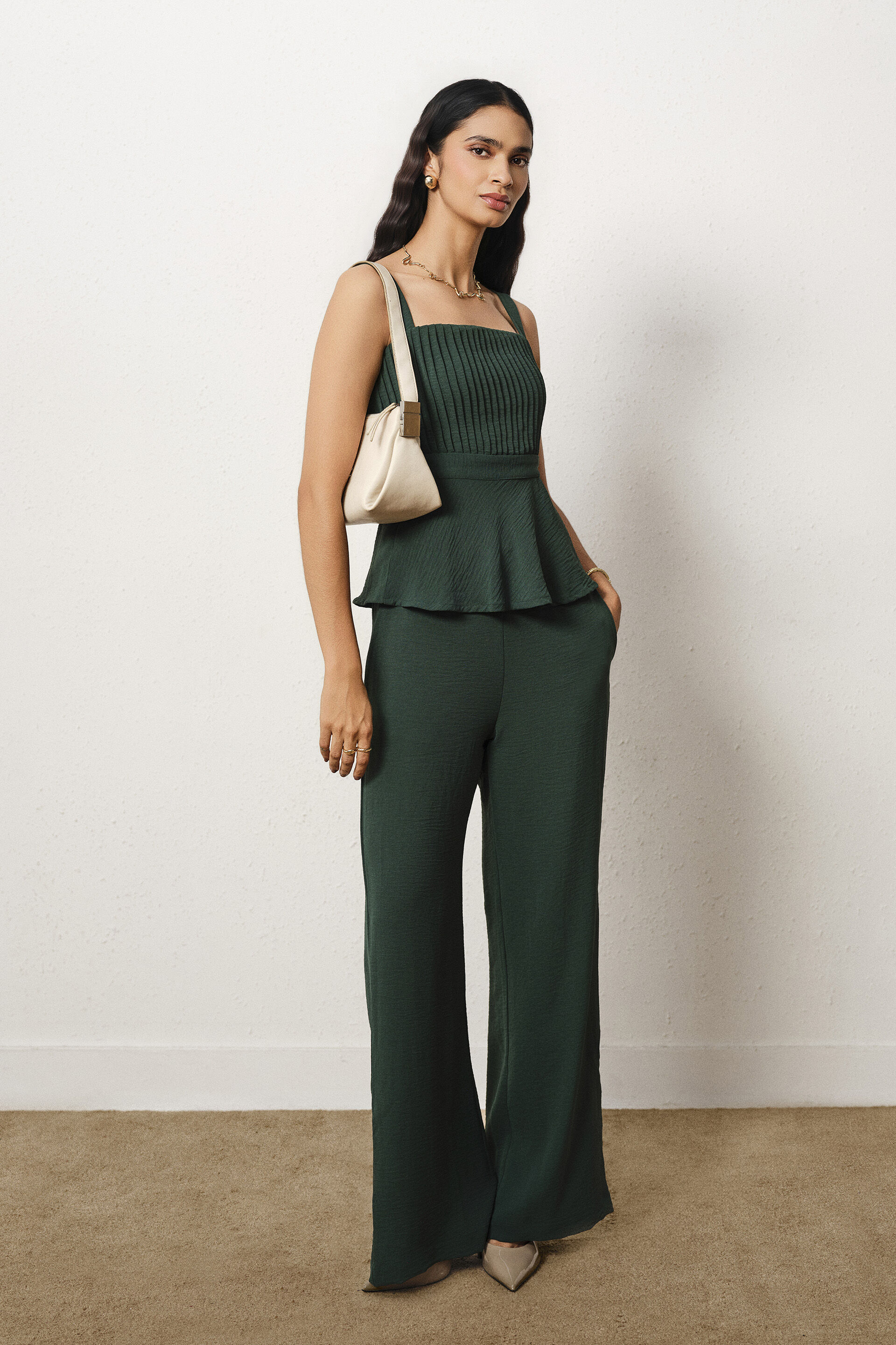Solid Peplum Co-ord in Green, Green, image 4