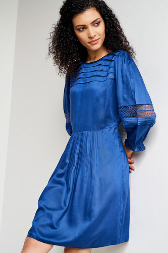 Blue Solid Knee Length Dress, Blue, image 1
